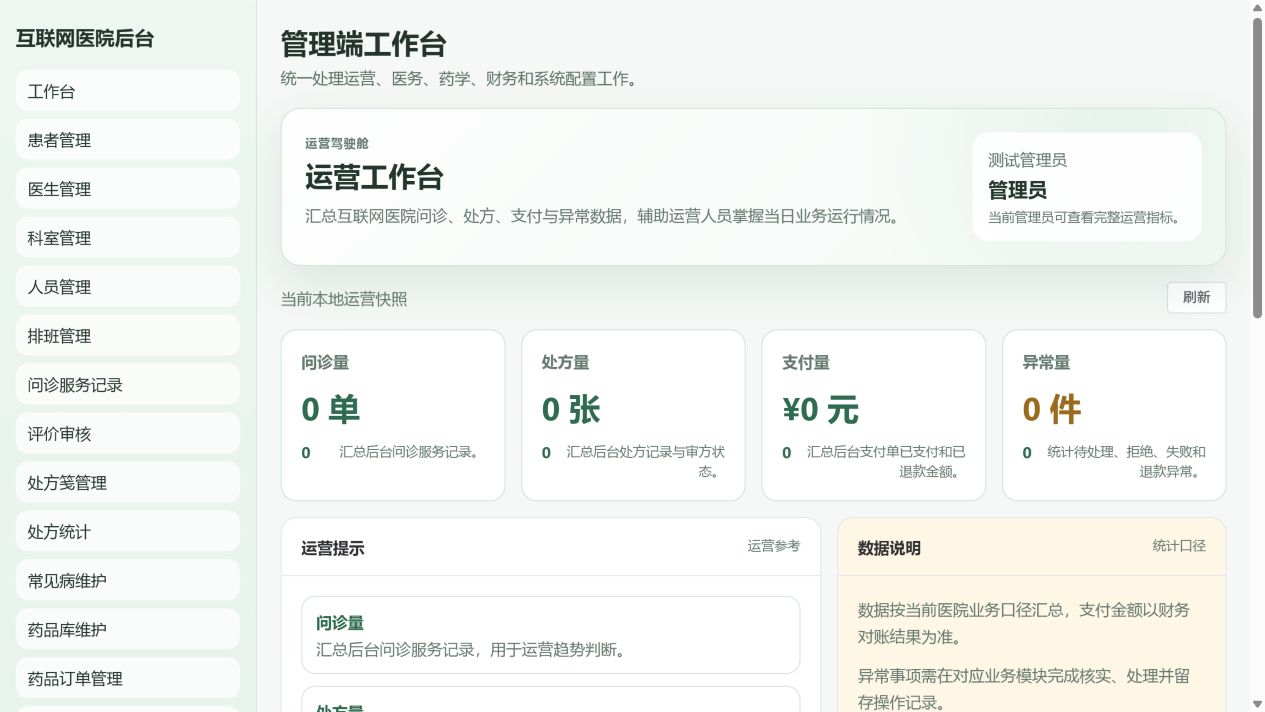 互联网医院管理端工作台界面